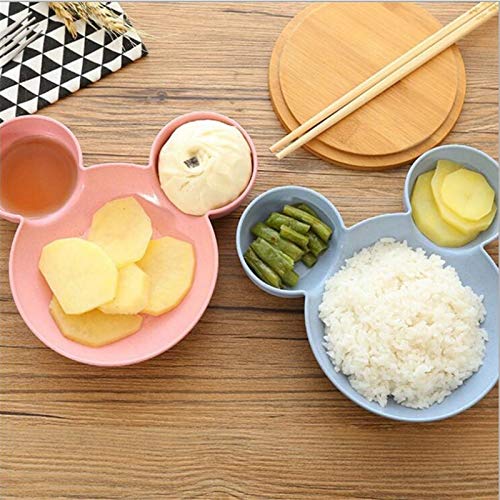 OurLeeme Platos para niños, Plato de fruta de dibujos animados Plato de cena Bandeja Comida Comida Plato de arroz Plato de comida Plato de cena para niños Reutilizable sin BPA (Rosa)