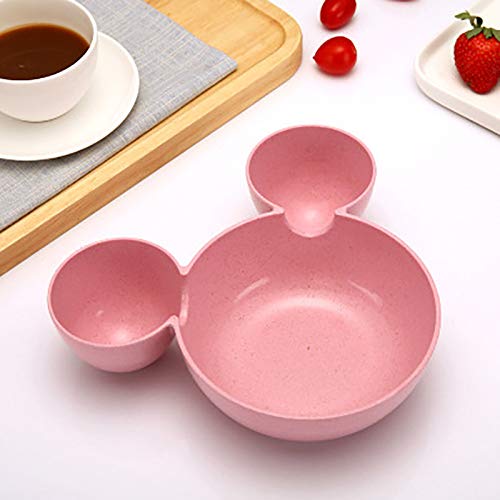 OurLeeme Platos para niños, Plato de fruta de dibujos animados Plato de cena Bandeja Comida Comida Plato de arroz Plato de comida Plato de cena para niños Reutilizable sin BPA (Rosa)