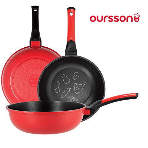 Oursson Sartén Wok de Ceramica con Recubrimiento Diamente, Antiadherente, Todo Tipo de Fuegos: Inducción, Gas, Eléctrico y Cerámica, PW2800D/RD (28cm. WOK)