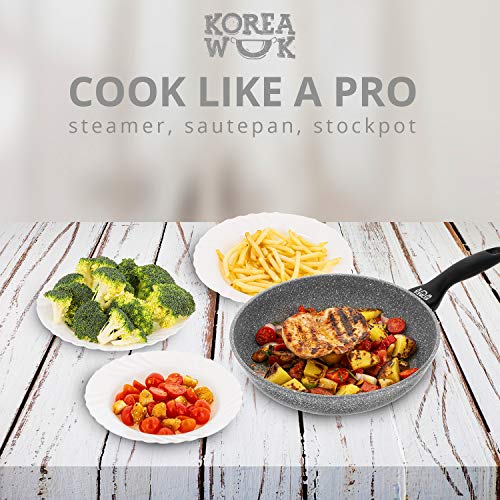 Oursson Sartén Wok de Inducción Antiadherente, 5 años de garantía, Korea Wok, Granito, Piedra, (Sartén 28 cm)