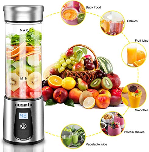 OUSMIN licuadora portátil recargable por USB, vaso exprimidor para batidos y batidos, 450 ml, batidora de frutas de mano, batidora de hielo personal para el hogar/oficina/deportes/viajes/al aire libre