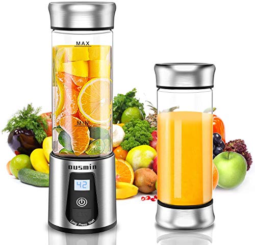 OUSMIN licuadora portátil recargable por USB, vaso exprimidor para batidos y batidos, 450 ml, batidora de frutas de mano, batidora de hielo personal para el hogar/oficina/deportes/viajes/al aire libre