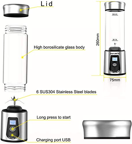OUSMIN licuadora portátil recargable por USB, vaso exprimidor para batidos y batidos, 450 ml, batidora de frutas de mano, batidora de hielo personal para el hogar/oficina/deportes/viajes/al aire libre