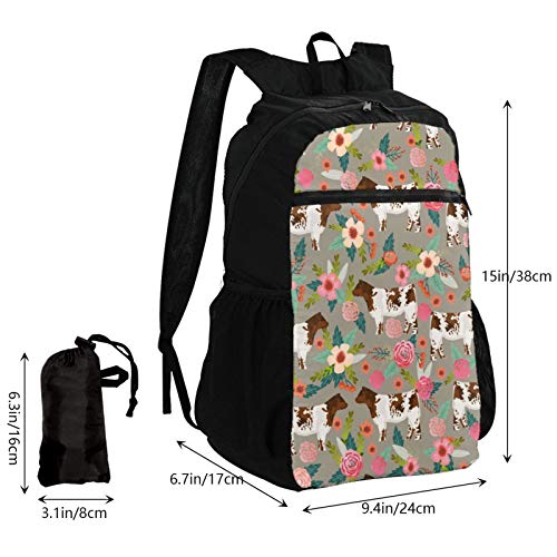 Outdoor Travel Backpack Cattle Breeding Farm Homestead Cows Shorthorn Cow Floral - Mochila para hombre y mujer, plegable, ligera, resistente al agua, gran capacidad