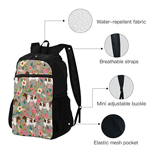 Outdoor Travel Backpack Cattle Breeding Farm Homestead Cows Shorthorn Cow Floral - Mochila para hombre y mujer, plegable, ligera, resistente al agua, gran capacidad