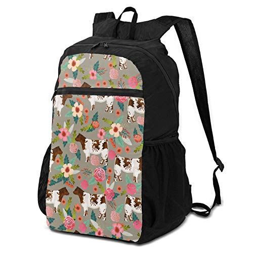 Outdoor Travel Backpack Cattle Breeding Farm Homestead Cows Shorthorn Cow Floral - Mochila para hombre y mujer, plegable, ligera, resistente al agua, gran capacidad