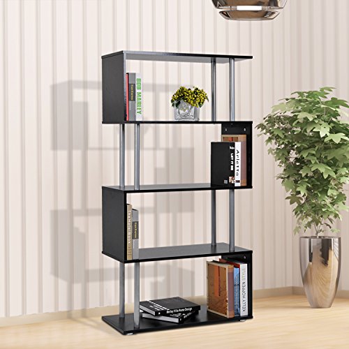 Outsunny HOMCOM Libreria 145x80x30cm Madera y Metal Muebles Oficina Estanteria Estante Negro