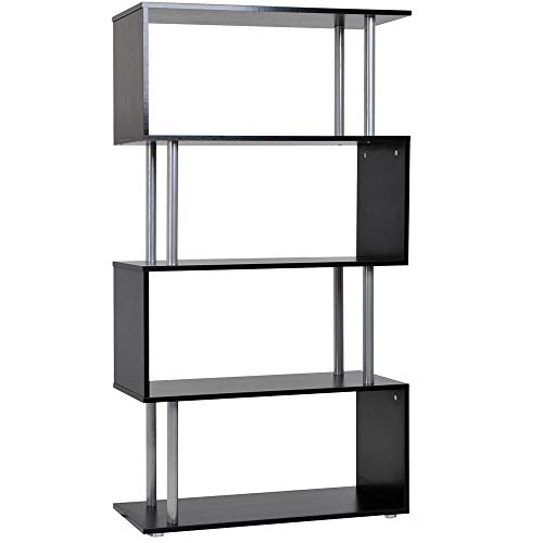 Outsunny HOMCOM Libreria 145x80x30cm Madera y Metal Muebles Oficina Estanteria Estante Negro