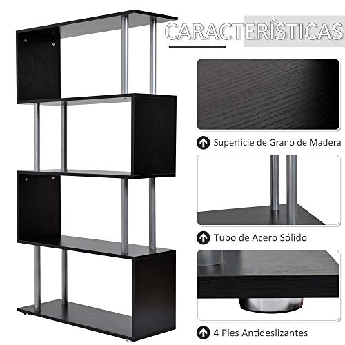 Outsunny HOMCOM Libreria 145x80x30cm Madera y Metal Muebles Oficina Estanteria Estante Negro
