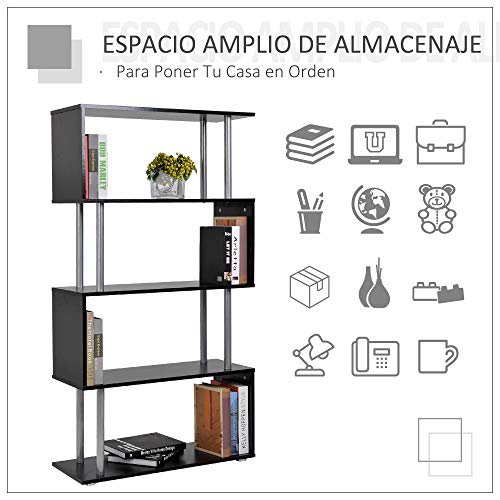 Outsunny HOMCOM Libreria 145x80x30cm Madera y Metal Muebles Oficina Estanteria Estante Negro