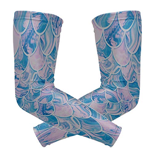 ouyjian Manga de Sol NQEONR para Mujer Escamas de Onda Coloridas con Estilo Retro Estampado de Seda de Hielo Manga de Brazo de béisbol Hombres una Manga Secado rápido y respiración