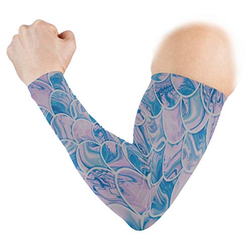 ouyjian Manga de Sol NQEONR para Mujer Escamas de Onda Coloridas con Estilo Retro Estampado de Seda de Hielo Manga de Brazo de béisbol Hombres una Manga Secado rápido y respiración