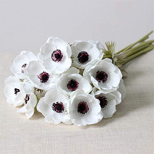 Ouzhoub Toque Real Flores Tacto Verdadero Artificial anémona de Flores Artificiales for la celebración de Bodas Falso Flores Inicio Jardín Decorativo de la Guirnalda (Color : White)