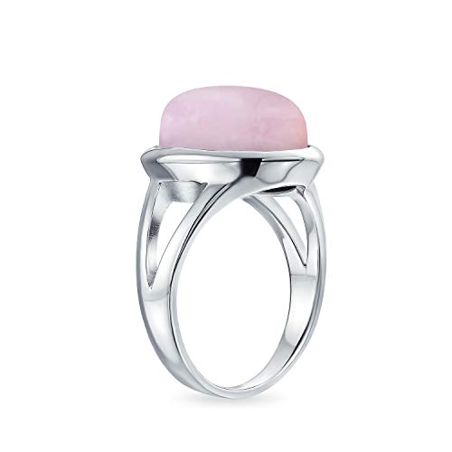 Oval Cabochon bisel piedra preciosa Split Shank Boho Declaración rosa rosa anillo de cuarzo rosa mujeres adolescente 925 plata de ley