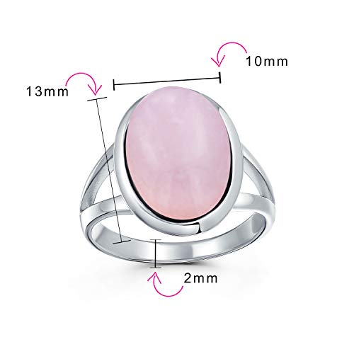 Oval Cabochon bisel piedra preciosa Split Shank Boho Declaración rosa rosa anillo de cuarzo rosa mujeres adolescente 925 plata de ley