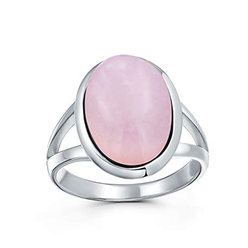 Oval Cabochon bisel piedra preciosa Split Shank Boho Declaración rosa rosa anillo de cuarzo rosa mujeres adolescente 925 plata de ley