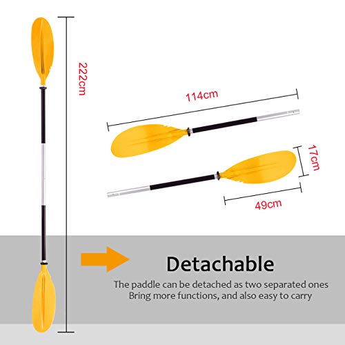 Overmont Remos Aluminio de Doble Convertibles en uno 3 Angulos Ajustables Ligero Anti-sumergido Longitud Total 222cm para Sup Kayak Piragua Canoa Barco Color Negro/Rojo/Naranja