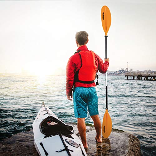 Overmont Remos Aluminio de Doble Convertibles en uno 3 Angulos Ajustables Ligero Anti-sumergido Longitud Total 222cm para Sup Kayak Piragua Canoa Barco Color Negro/Rojo/Naranja