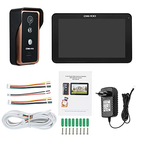 OWSOO 9 Pulgadas Videoportero WIFI Cableado, Cámara 1000TVL Impermeable + Monitor, Soporte Visión Nocturna, Control Remoto de APP, Intercomunicación Visual, Desbloqueo Remoto, Instantánea de Grabación