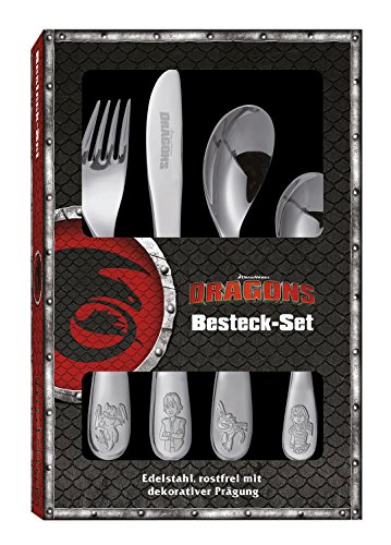 P: os 24786 Dreamworks Dragons – Cubertería, 4 piezas con relieve, acero inoxidable 18/10, inoxidable)