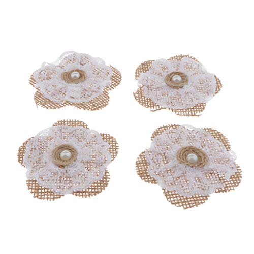 P Prettyia 4/5 Unids Flor de Encaje Artesanal Ramillete con Perlas de Imitación Accesorios para Hacer Joyas DIY - como muestra imagen, Los 7.5cm