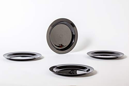 Pack 100 Platos Plástico Duro, Negro, Llano Grande 23cm - Lavable y Reutilizable - Vajilla Desechables para Catering Bodas Fiestas Cumpleaños Navidad. Grandes Calidades