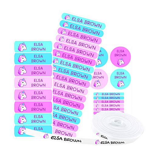 Pack 155 etiquetas personalizadas para marcar ropa y objetos. 100 Etiquetas de tela termoadhesiva + 55 etiquetas adhesivas de vinilo. (FANTASY)
