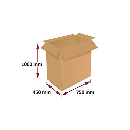 Pack 5 Cajas de Cartón (Caja Armario) 750x450x1000mm. Incluye soporte para perchas de plástico. Con impresión Cajadecarton.es