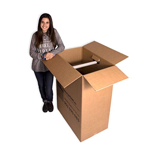 Pack 5 Cajas de Cartón (Caja Armario) 750x450x1000mm. Incluye soporte para perchas de plástico. Con impresión Cajadecarton.es