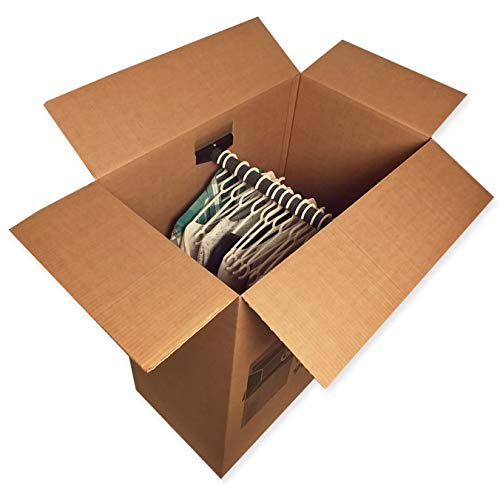 Pack 5 Cajas de Cartón (Caja Armario) 750x450x1000mm. Incluye soporte para perchas de plástico. Con impresión Cajadecarton.es