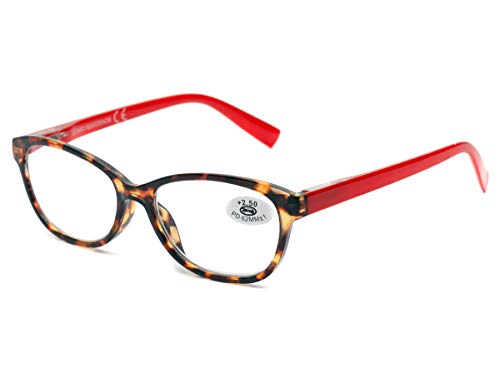 Pack 5 Gafas Lectura Vista Cansada Presbicia, Graduadas Dioptrías +1.00 hasta +4.00, con Montura de Pasta, Bisagras de Resorte, Para Leer, Unisex OM832 (+250)