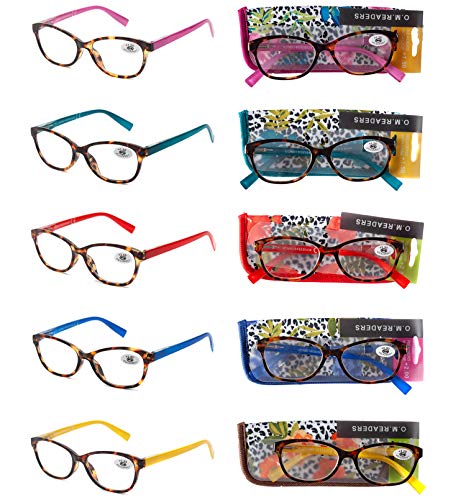 Pack 5 Gafas Lectura Vista Cansada Presbicia, Graduadas Dioptrías +1.00 hasta +4.00, con Montura de Pasta, Bisagras de Resorte, Para Leer, Unisex OM832 (+250)