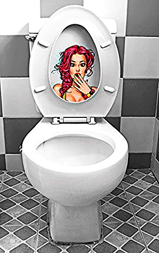 Pack 5 Pegatinas 3D Vinilo Tapa inodoros Mujer sorprendida | Varias Medidas 20x20cm | Adhesivo Resistente de Fácil Aplicación y Troquelado | Pegatina Adhesiva Decorativa de Diseño Elegante