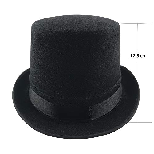 Pack 6 Sombrero Chistera Negro de Copa Negro de Fieltro Satén Gorro de Ronda Mago con Cinta de Raso Accesorios del Traje de Fiesta