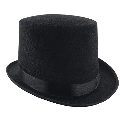 Pack 6 Sombrero Chistera Negro de Copa Negro de Fieltro Satén Gorro de Ronda Mago con Cinta de Raso Accesorios del Traje de Fiesta