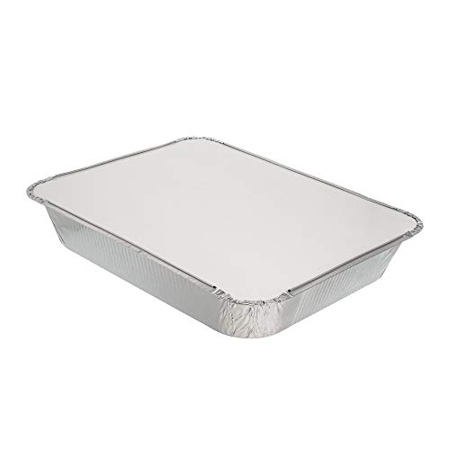 Pack de 10 recipientes rectangulares desechables de aluminio con tapa ~ bandejas de aluminio con tapa ~ Bueno para hornear, cocinar, almacenar y congelar ~ 25 x 30 cm (10 x 12 pulgadas)