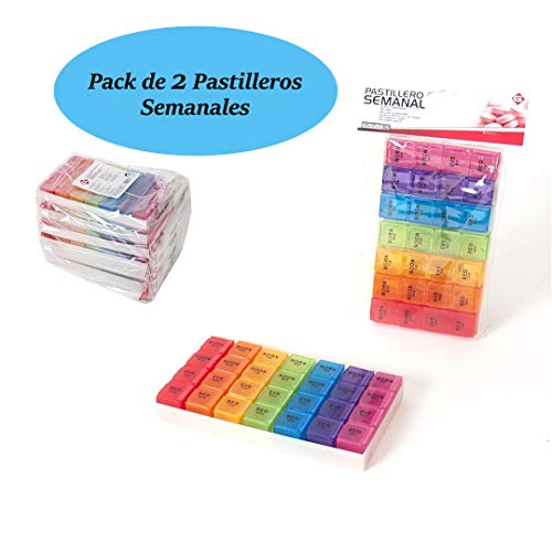 pack de 2 Pastilleros Semanales, Diealles Shine Pastillero Semanal 4 Tomas,7 Dias Pastillero Diario de Viaje,Pastillero Pequeño Viaje 28 Compartimentos