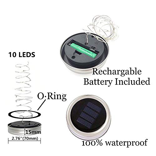 Pack de 3 luces solares Mason Jar Lid - Navidad, batería, guirnalda de luces LED, vaso, luz solar para exterior, jardín, Halloween, casa, fiesta, boda, decoración (sin bote)