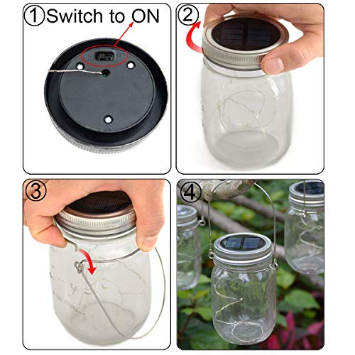Pack de 3 luces solares Mason Jar Lid - Navidad, batería, guirnalda de luces LED, vaso, luz solar para exterior, jardín, Halloween, casa, fiesta, boda, decoración (sin bote)