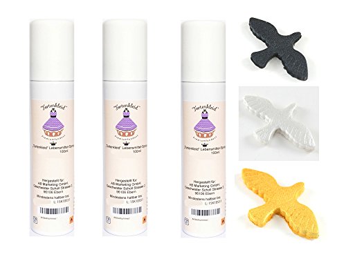 PACK DE 3 SPRAY COMESTIBLES Para colorear y decorar el chocolate, productos a base de azúcar (papel de azúcar etc) y pasta de almendras (ORO BRILLANTE, PLATA BRILLANTE Y NEGRO)