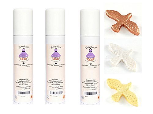 PACK DE 3 SPRAY COMESTIBLES Para colorear y decorar el chocolate, productos a base de azúcar (papel de azúcar etc) y pasta de almendras (ORO, PLATA Y BRONCE)