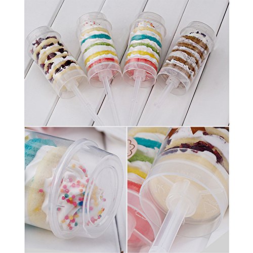 Pack of 12 clear lanzador de Cake Push Up para cake pops recipientes para magdalenas, Cake Hielo Crema Mold, plástico, Round shape