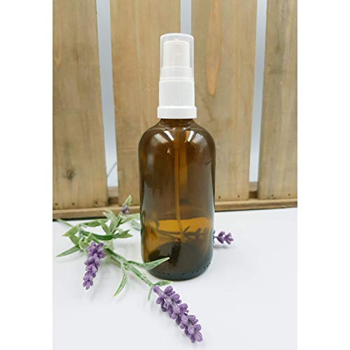 PACK of 4 - 100ml AMBER Glass Bottles with White ATOMISER Sprays. Essential Oil / Aromatherapy Use