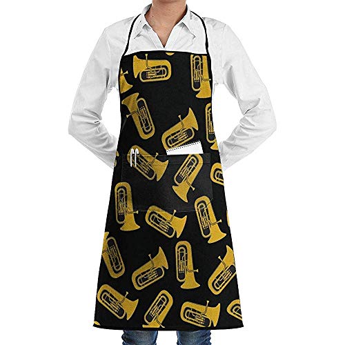 Pag Crane Delantal de Instrumento Musical de Tuba Aislado con Bolsillo Espacioso Lavable cómodo Delantales de Chef para Cocina Elaboración de Barbacoa