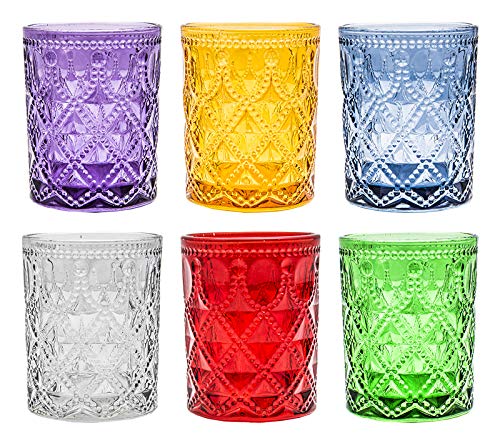 Pagano Home - 6 vasos para agua/wisky de colores variados de cristal, capacidad 320 ml (rojo, transparente, lila, verde, naranja y celeste)