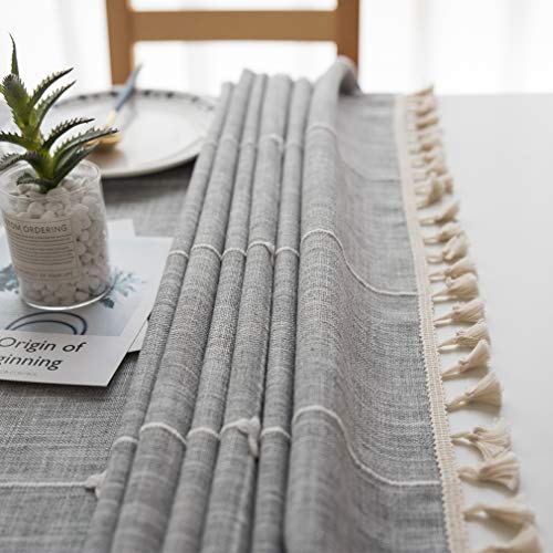 Pahajim Algodón Lino Paño de Mesa Cena Cubierta de Mesa Borla Mantel Anti-Manchas Servidor Decorativo a Prueba de Polvo para mesas rectangulares y ovaladas Lavable(Celosía Gris,140x140cm)