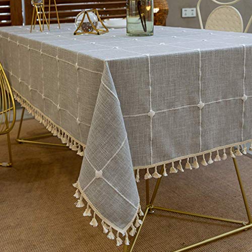 Pahajim Algodón Lino Paño de Mesa Cena Cubierta de Mesa Borla Mantel Anti-Manchas Servidor Decorativo a Prueba de Polvo para mesas rectangulares y ovaladas Lavable(Celosía Gris,140x140cm)