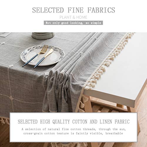Pahajim Algodón Lino Paño de Mesa Cena Cubierta de Mesa Borla Mantel Anti-Manchas Servidor Decorativo a Prueba de Polvo para mesas rectangulares y ovaladas Lavable(Celosía Gris,140x140cm)