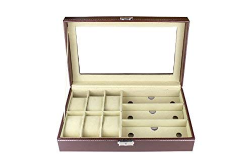 PAIDE P Caja para relojes - Estuche para relojes con 9 compartimentos - Organizador de relojes y joyas (Marrón)