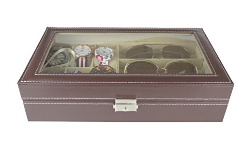 PAIDE P Caja para relojes - Estuche para relojes con 9 compartimentos - Organizador de relojes y joyas (Marrón)